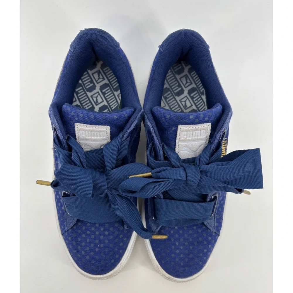 Puma Basket Heart Women's 6.5 Twilight Blue Polka Dot Ribbon Laces